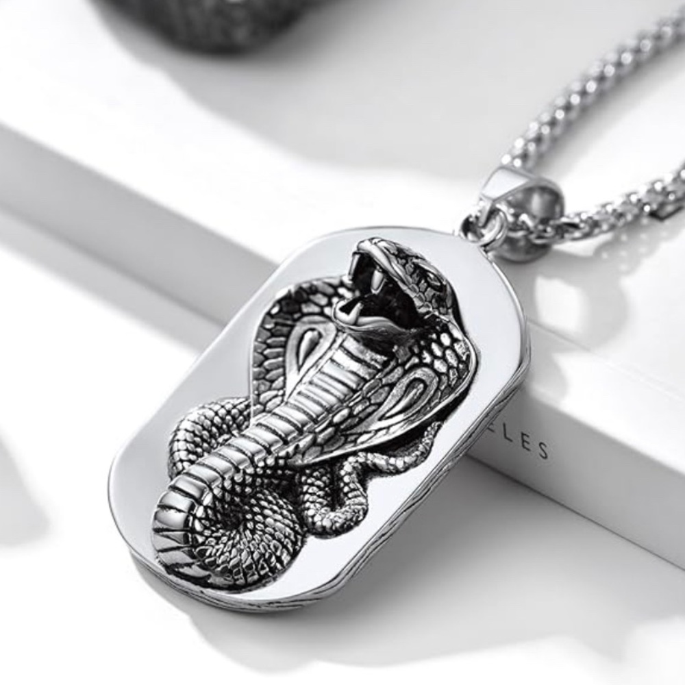 New Prosteel men’s stainless steel serpent snake cobra Kai dog tag necklace